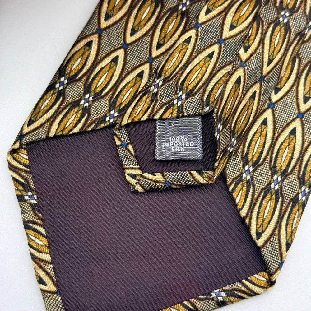 Weitzenkorns Clothiers Mens Silk Tie Geometric Teardrop Gold Brown Made in USA‎